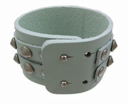 Gray Leather 2 Row Cone Spiked Wristband Wrist Band 8 Inches Long Image 2