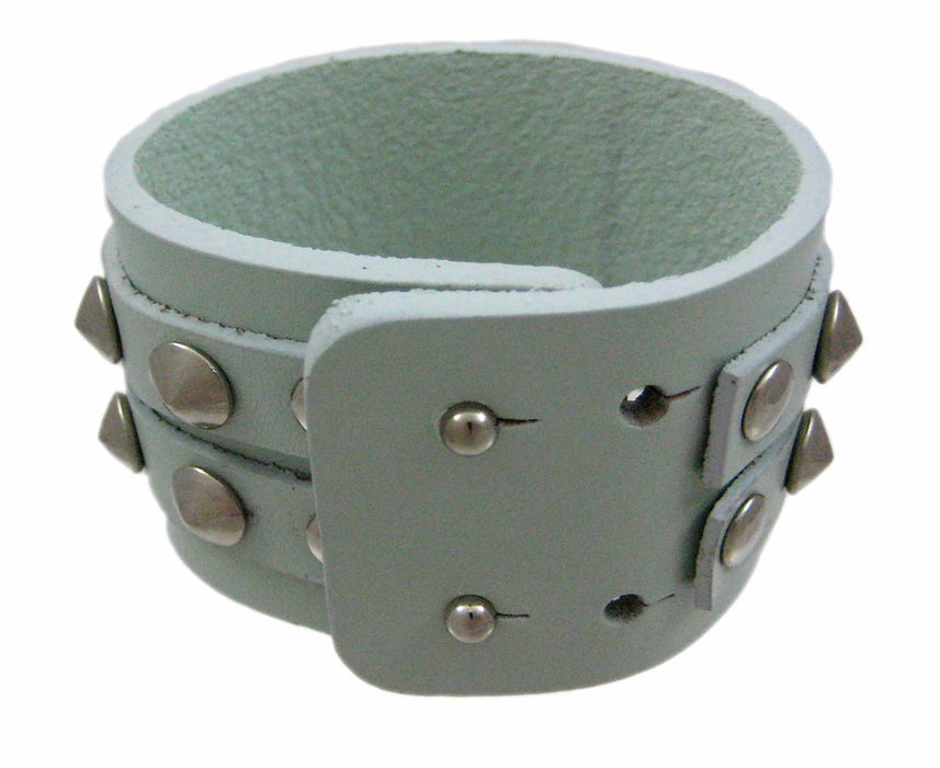 Gray Leather 2 Row Cone Spiked Wristband Wrist Band 8 Inches Long Image 2