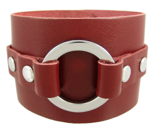 Brown Leather Chrome O Ring Wrist Strap Bracelet Image 1