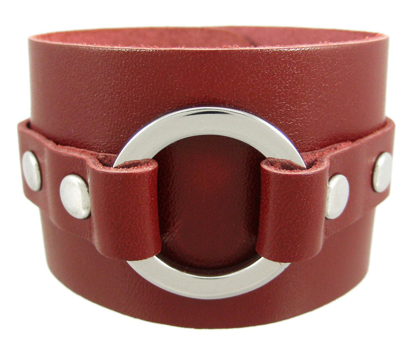 Brown Leather Chrome O Ring Wrist Strap Bracelet Image 1