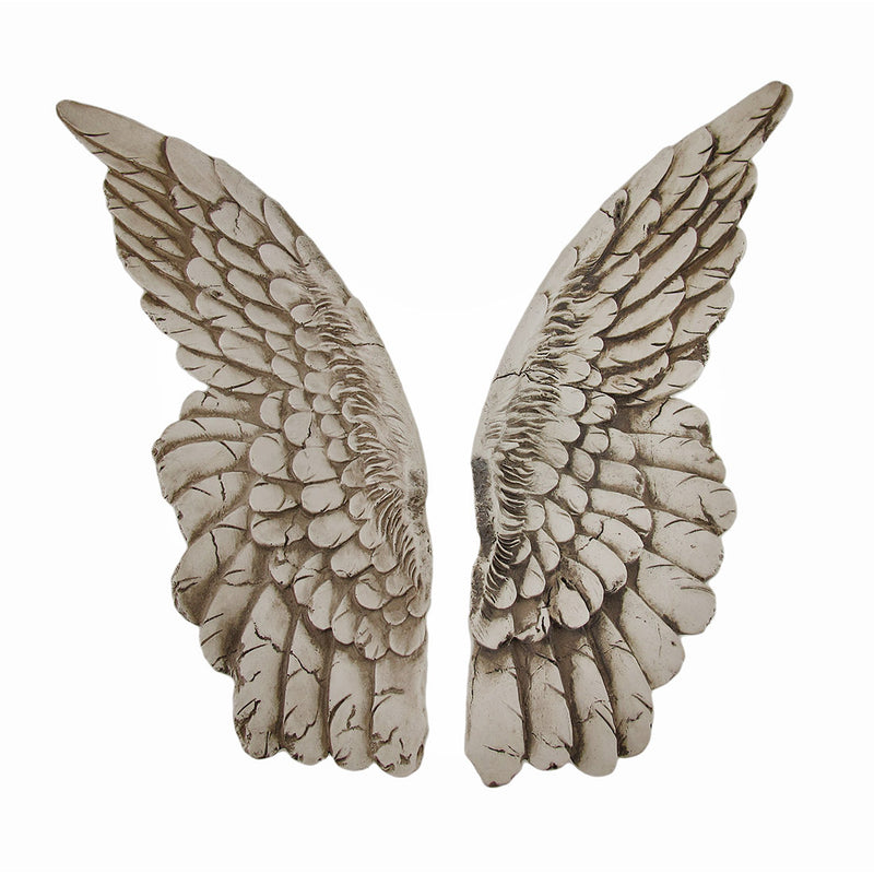 Set of 2 Distressed Antique White Angel Wing Wall Sculptures - Perfect Decoration for Nursery, Bedroom, Living Room - Each 11