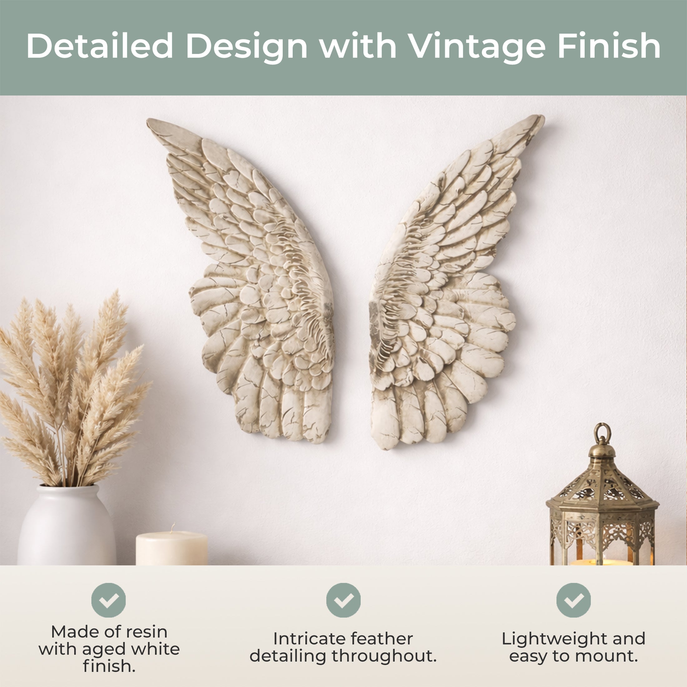 Wings of Protection Pair of 11 inch Aged Finish Wall — Zeckos