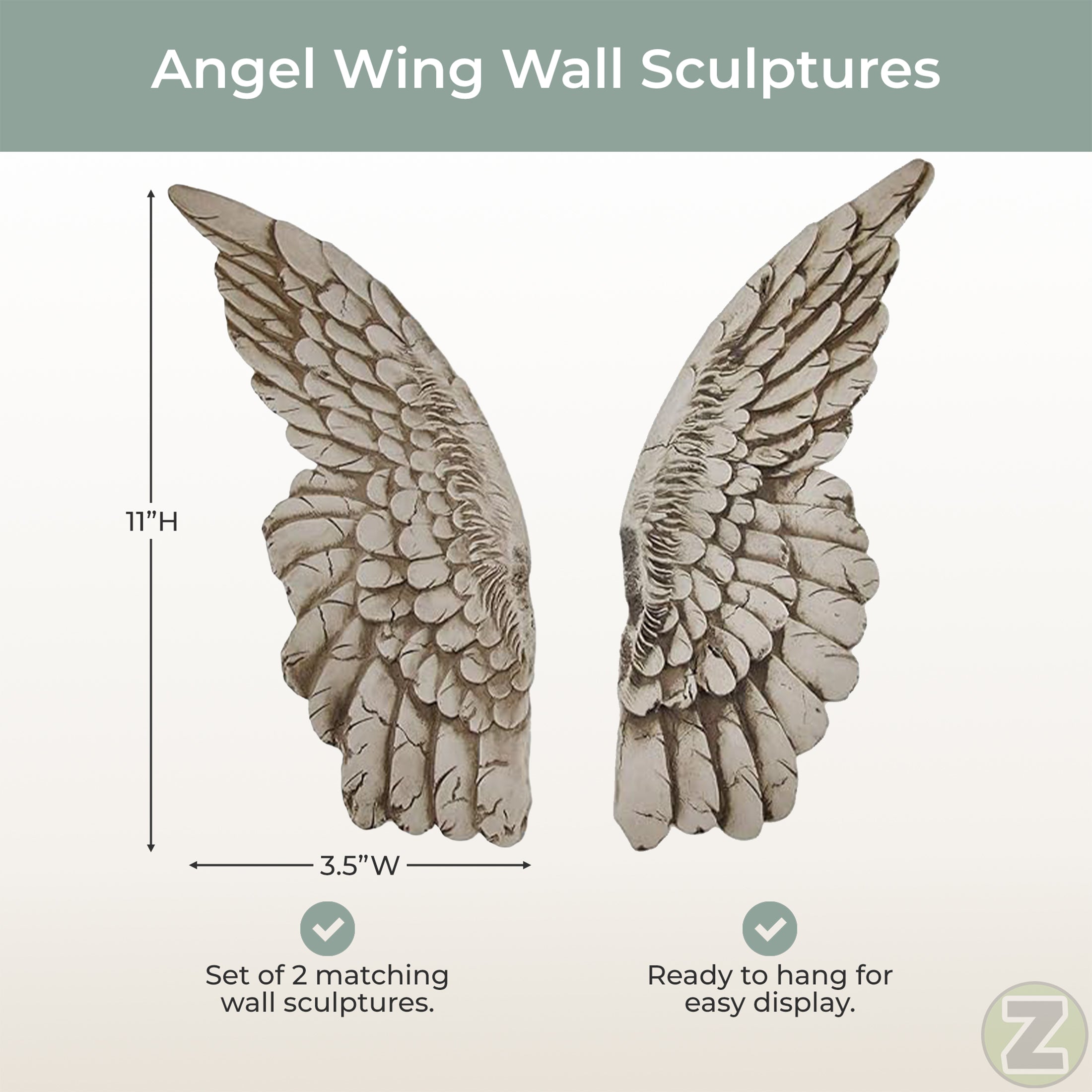 Wings of Protection Pair of 11 inch Aged Finish Wall — Zeckos