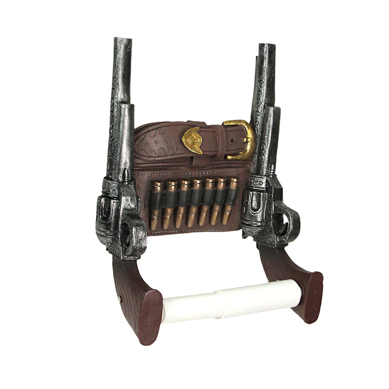 Rustic Double Six Shooter Cowboy Toilet Paper Roll Holder - Western Bathroom Decor - Durable Resin Material - 9.5 Inches High