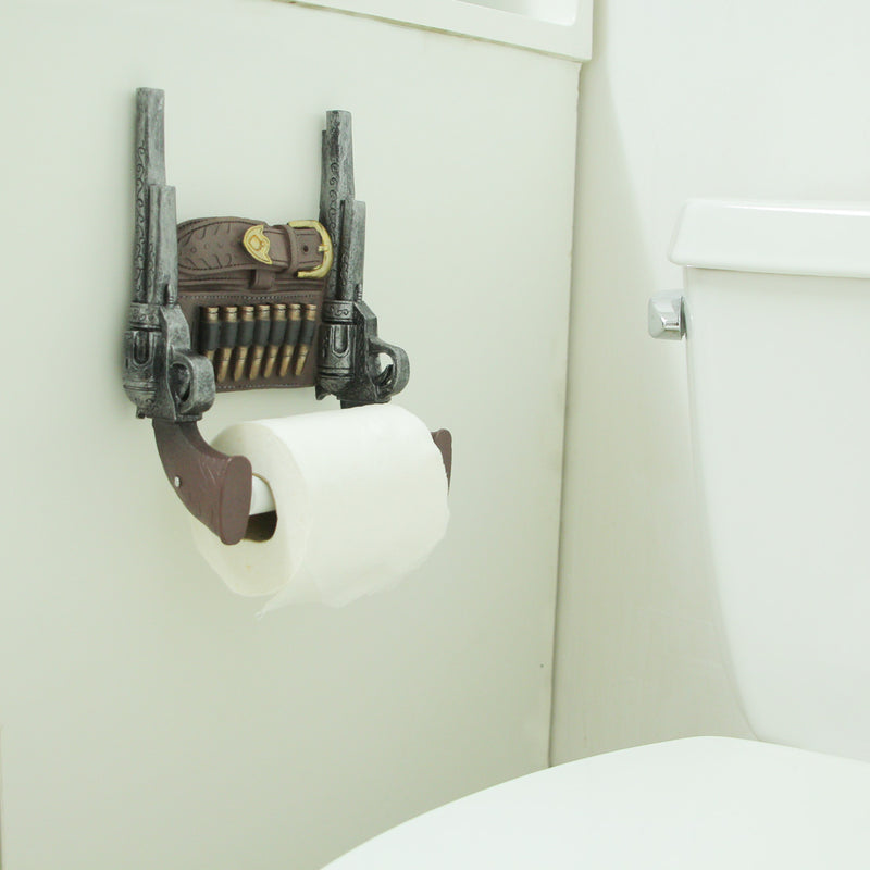 Rustic Double Six Shooter Cowboy Toilet Paper Roll Holder - Western Bathroom Decor - Durable Resin Material - 9.5 Inches High