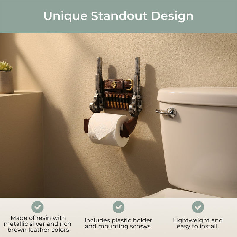 Toilet Paper Holder, 9.5 Inch Double Six Shooter Western Cowboy Image 6