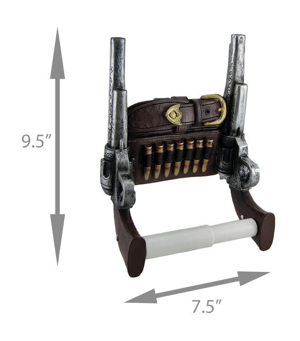 Rustic Double Six Shooter Cowboy Toilet Paper Roll Holder - Western Bathroom Decor - Durable Resin Material - 9.5 Inches High