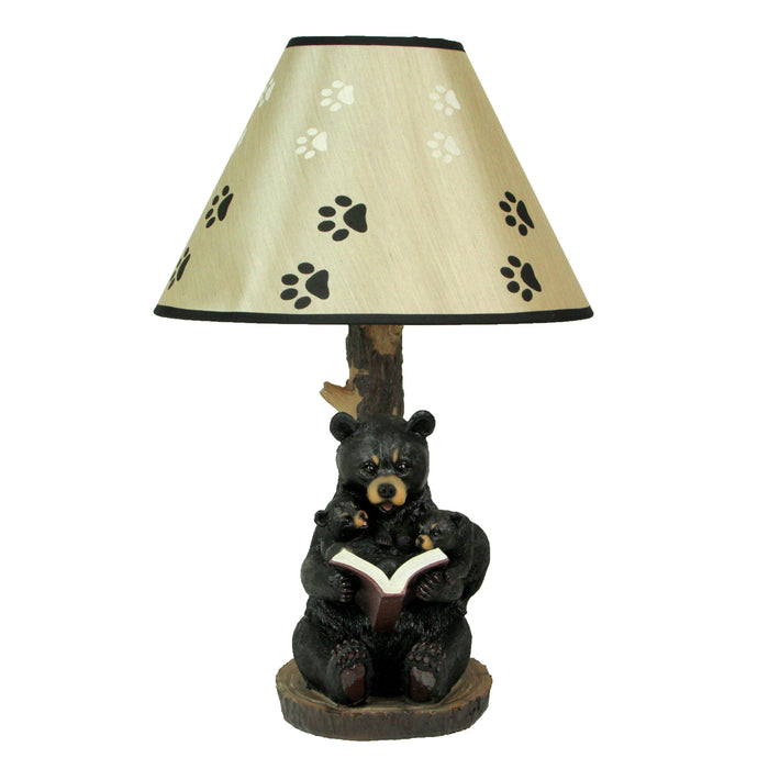 Black Bear Reading to Curious Cubs Table Lamp w/Paw Print Shade Western Décor Image 2