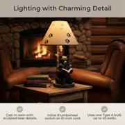 Black Bear Reading to Curious Cubs Table Lamp w/Paw Print Shade Western Décor Image 6