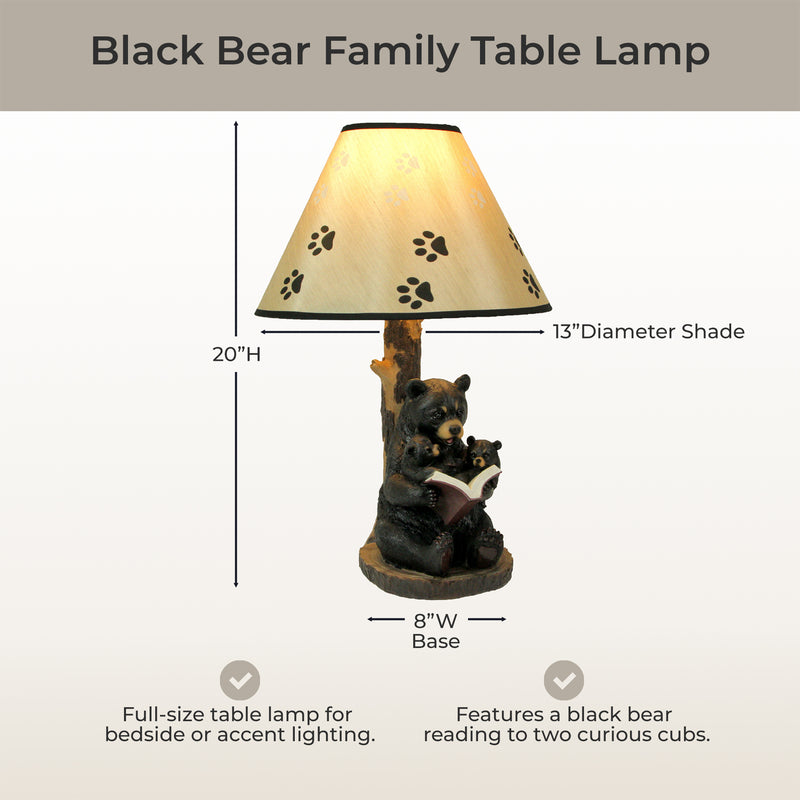 Black Bear Reading to Curious Cubs Table Lamp w/Paw Print Shade Western Décor Image 4