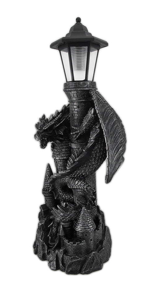 'Keeper of the Castle' Medieval Dragon Statue with Solar-Powered LED Lantern - 21 Inches High - Majestic Outdoor Decor