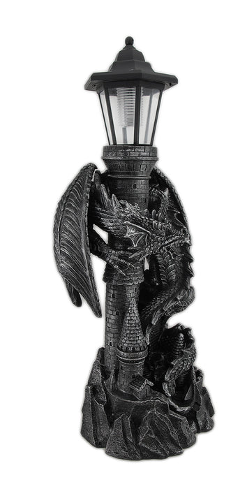 'Keeper of the Castle' Medieval Dragon Statue with Solar-Powered LED Lantern - 21 Inches High - Majestic Outdoor Decor