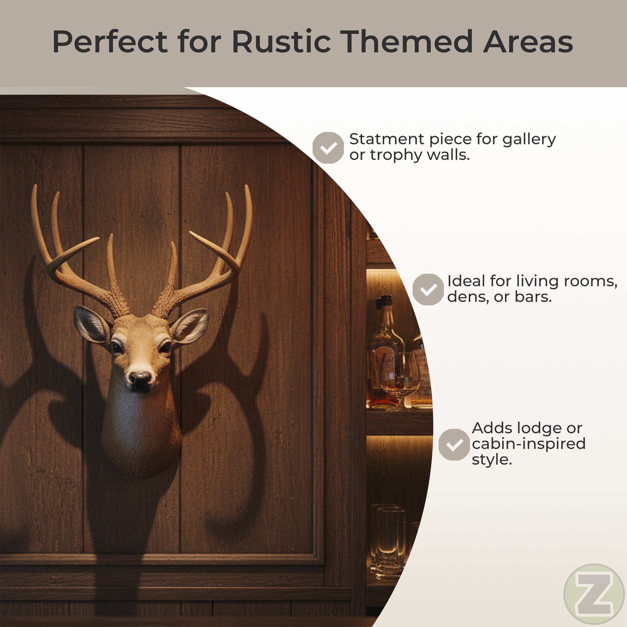 Faux Deer Head Wall Mount, 14 Inch Whitetail Buck Trophy, Lodge