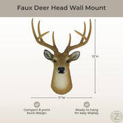 Brown - Image 5 - Deer Head Wall Sculpture, 13 Inch High 8 Point Buck Faux Taxidermy
