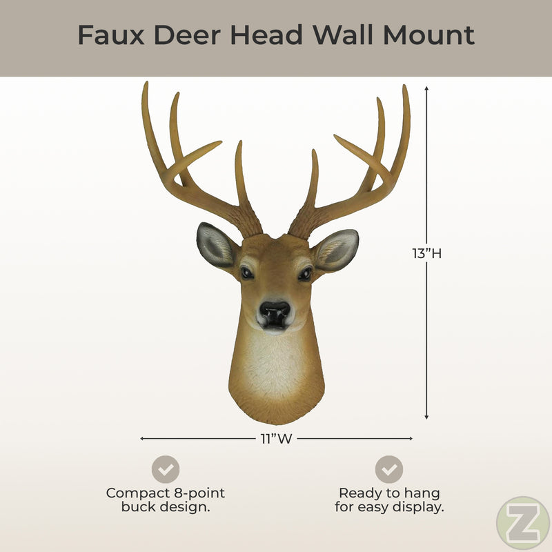Brown - Image 5 - Deer Head Wall Sculpture, 13 Inch High 8 Point Buck Faux Taxidermy