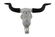 Steer Skull Wall Sculpture, 27 Inch Black and White Filigree Longhorn Image 3