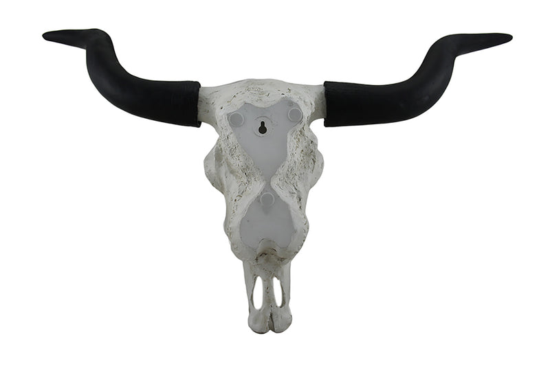 Steer Skull Wall Sculpture, 27 Inch Black and White Filigree Longhorn Image 3
