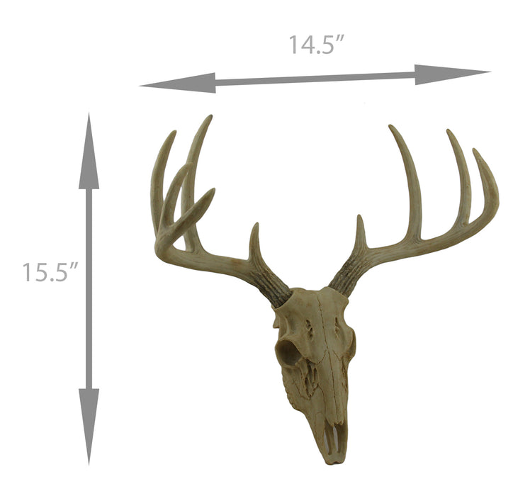 Little Bucky - 15-Inch Wall Mounted Faux Deer Skull With 10-Point Antlers - Hand-Painted Aged Finish - Lodge or Western Charm