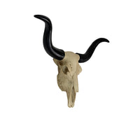 Longhorn Skull Wall Sculpture, 20 Inch Black Horns, Faux Bone Image 2