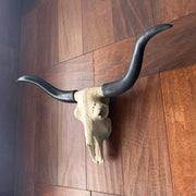 Longhorn Skull Wall Sculpture, 20 Inch Black Horns, Faux Bone Image 4