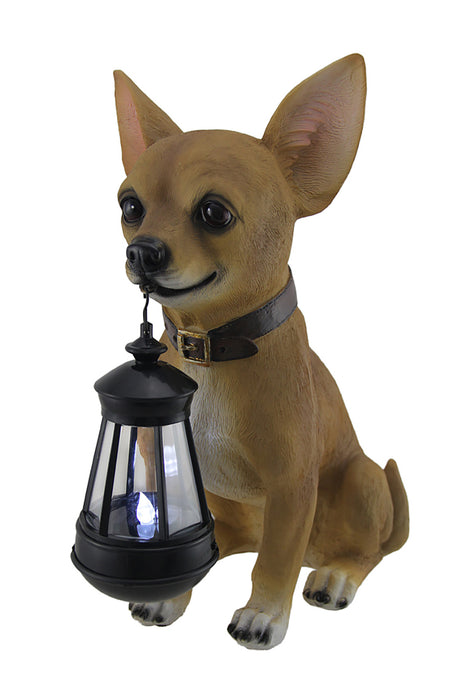 Little Light Keeper: Chihuahua Statue with LED Lantern - Outdoor Decor Figurine for Garden, Patio, and Yard Accent Lighting -