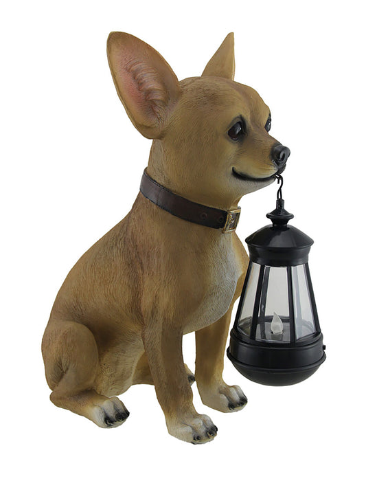 Little Light Keeper: Chihuahua Statue with LED Lantern - Outdoor Decor Figurine for Garden, Patio, and Yard Accent Lighting -