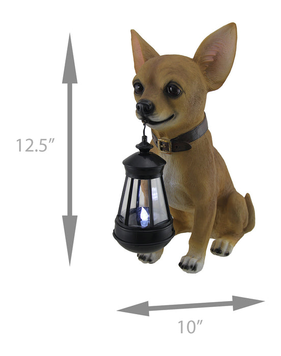 Little Light Keeper: Chihuahua Statue with LED Lantern - Outdoor Decor Figurine for Garden, Patio, and Yard Accent Lighting -