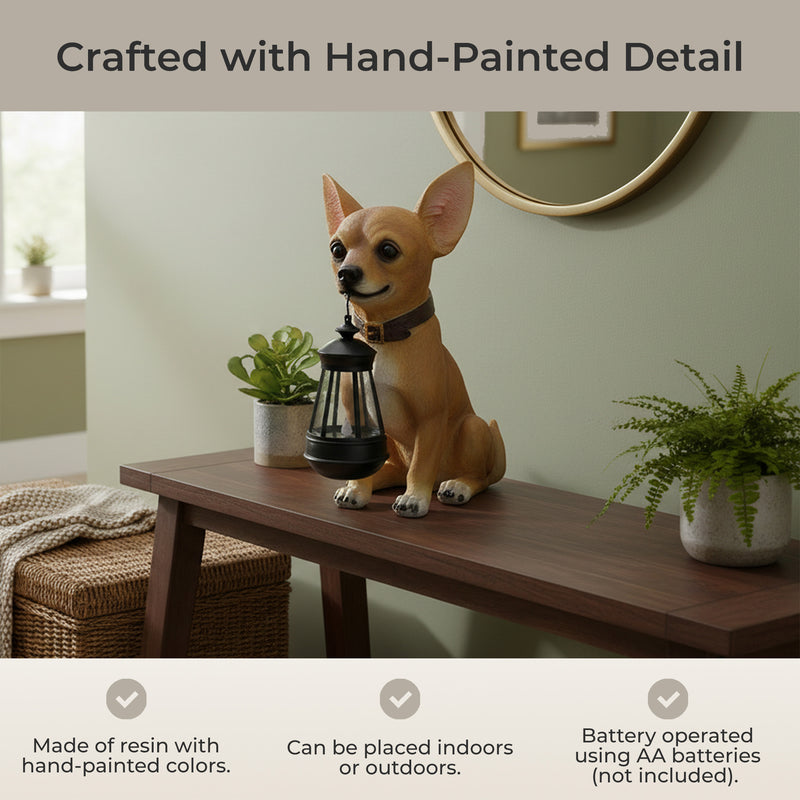 Chihuahua Garden Statue with LED Lantern, 12.5 Inch Image 6