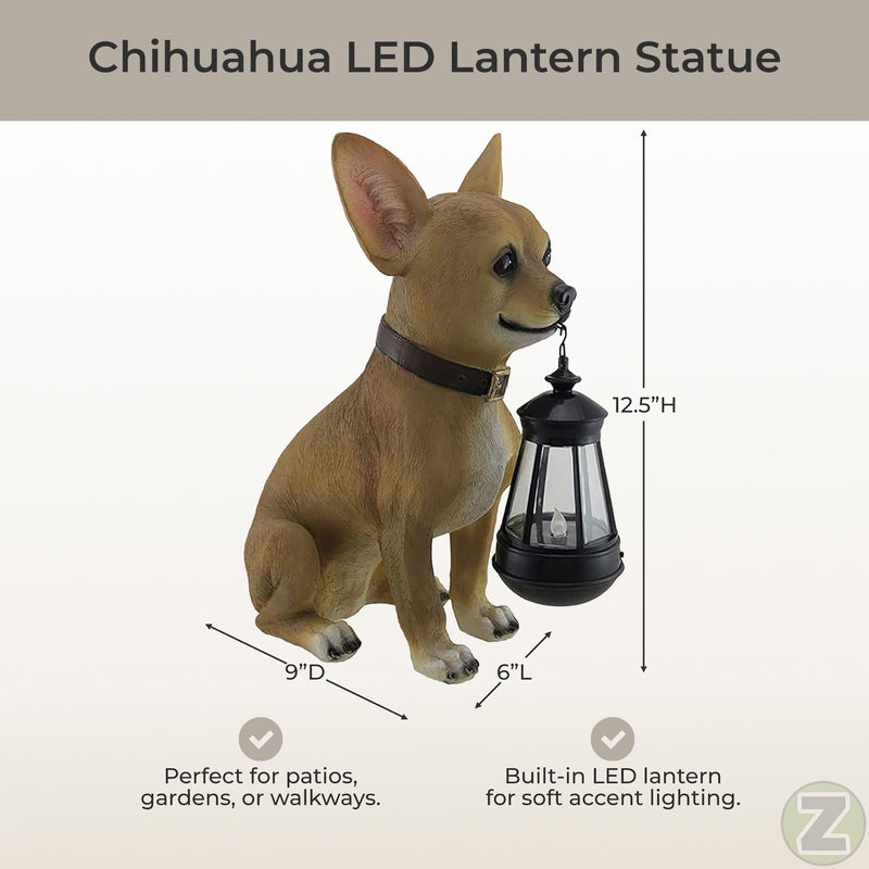 Chihuahua Garden Statue with LED Lantern, 12.5 Inch Image 5