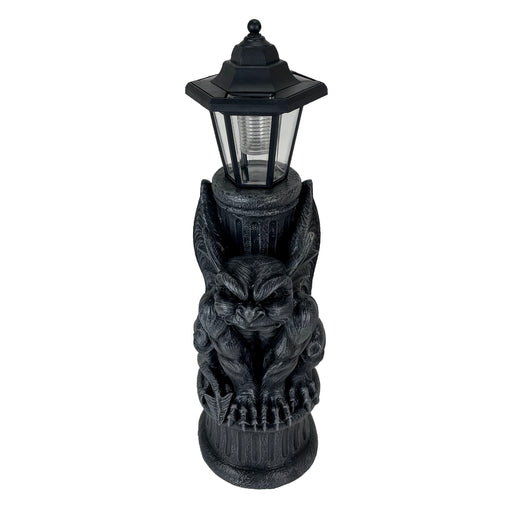 Glowing Grimace Guardian Gargoyle LED Solar Light - Majestic Gothic Decor Garden Statue - 20 Inches High - Adding Mystical