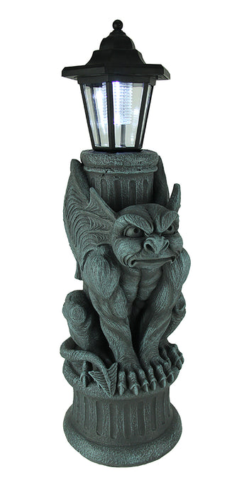 Glowing Grimace Guardian Gargoyle LED Solar Light - Majestic Gothic Decor Garden Statue - 20 Inches High - Adding Mystical