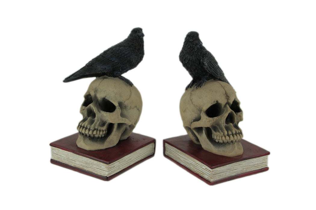 Evil Omen Raven On Skull Perch Decorative Bookend Set Image 1