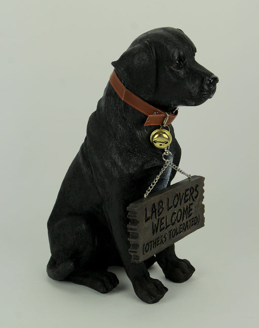 Charming Black Labrador Indoor Outdoor Welcome Statue: Lifelike Canine Companion with Reversible Message Sign for