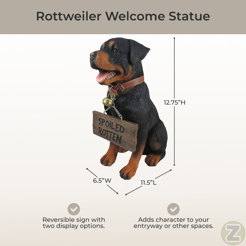 Rottweiler Outdoor Statue, 13 Inch Guard Dog with Reversible Sign Image 5