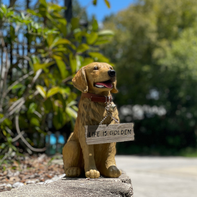Golden Retriever Dog Statue with Reversible Sign, 13 Inch Image 4