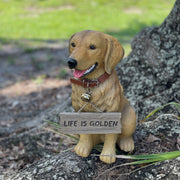Golden Retriever Dog Statue with Reversible Sign, 13 Inch Image 5