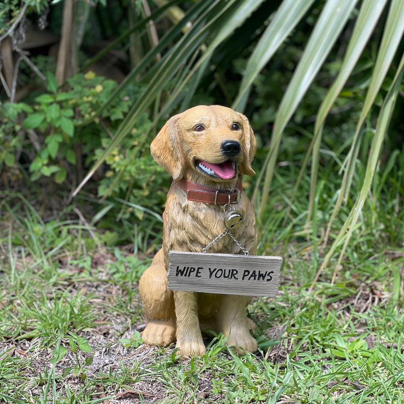 Golden Retriever Dog Statue with Reversible Sign, 13 Inch Image 6