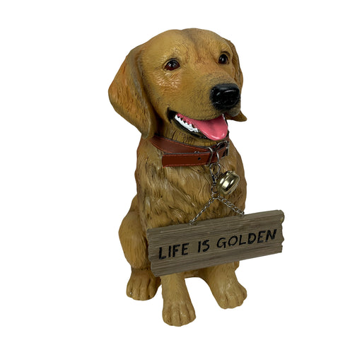 Golden Retriever Dog Statue with Reversible Sign, 13 Inch Image 1