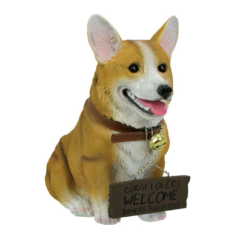 Charming 11.5 Inch Realistic Welsh Corgi Dog Statue with Reversible Sign Perfect for Indoor and Outdoor Pet Decor - Ideal for