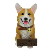 Charming 11.5 Inch Realistic Welsh Corgi Dog Statue with Reversible Sign Perfect for Indoor and Outdoor Pet Decor - Ideal for