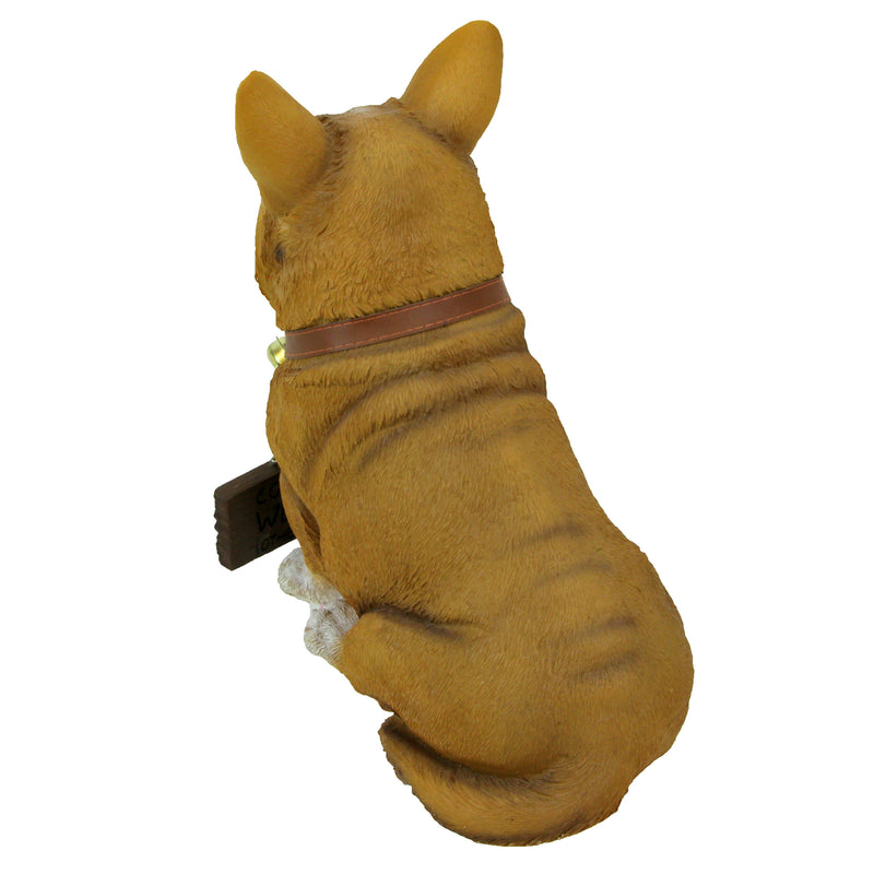 Charming 11.5 Inch Realistic Welsh Corgi Dog Statue with Reversible Sign Perfect for Indoor and Outdoor Pet Decor - Ideal for