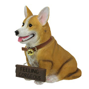 Charming 11.5 Inch Realistic Welsh Corgi Dog Statue with Reversible Sign Perfect for Indoor and Outdoor Pet Decor - Ideal for