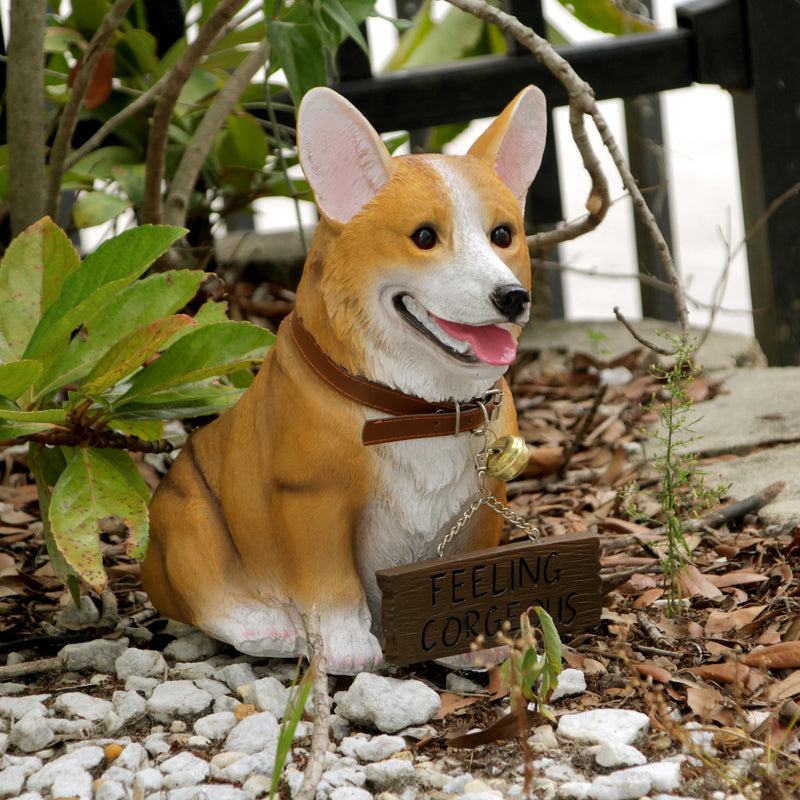Charming 11.5 Inch Realistic Welsh Corgi Dog Statue with Reversible Sign Perfect for Indoor and Outdoor Pet Decor - Ideal for
