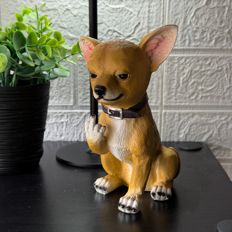 Chihuahua Dog Tabletop Statue, 6.75 Inch Rude Finger Lil Rascal Image 4