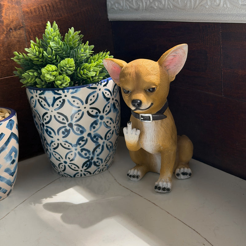 Chihuahua Dog Tabletop Statue, 6.75 Inch Rude Finger Lil Rascal Image 5