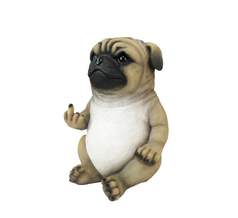 Pug Life Cheeky Middle Finger-Flipping Pug Dog Hand Painted Resin Statue - Adorable 6.75-Inch Decorative Figurine for Your
