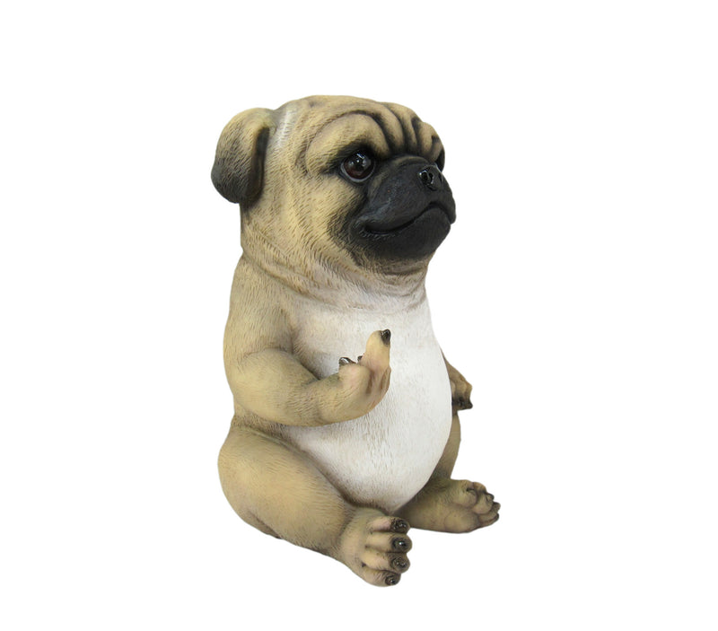 Pug Life Cheeky Middle Finger-Flipping Pug Dog Hand Painted Resin Statue - Adorable 6.75-Inch Decorative Figurine for Your