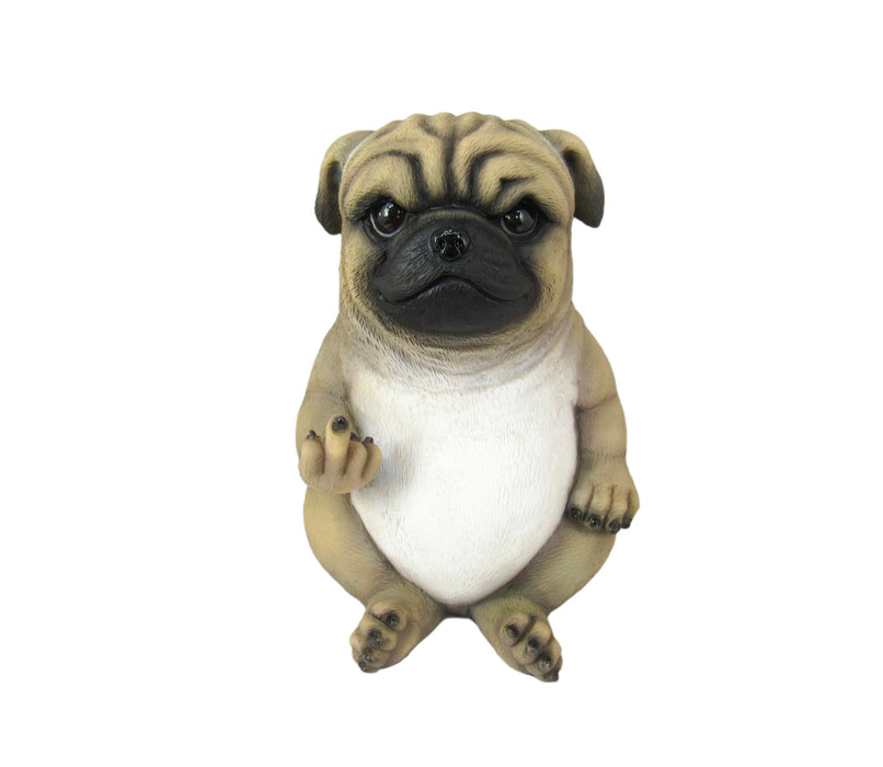 Pug Life Cheeky Middle Finger-Flipping Pug Dog Hand Painted ResinStatue - Adorable 6.75-Inch Decorative Figurine for Your