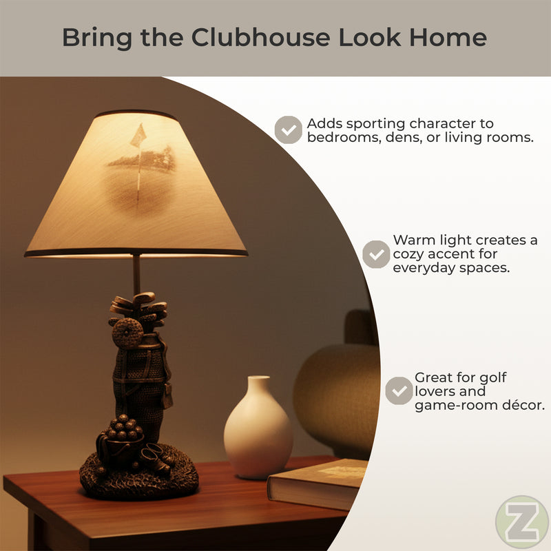 Golf Lovers Tee Time Light Golf Bag Table Lamp with Decorative Beige Shade - 20 Inches High - Stylish Golfing Decor For