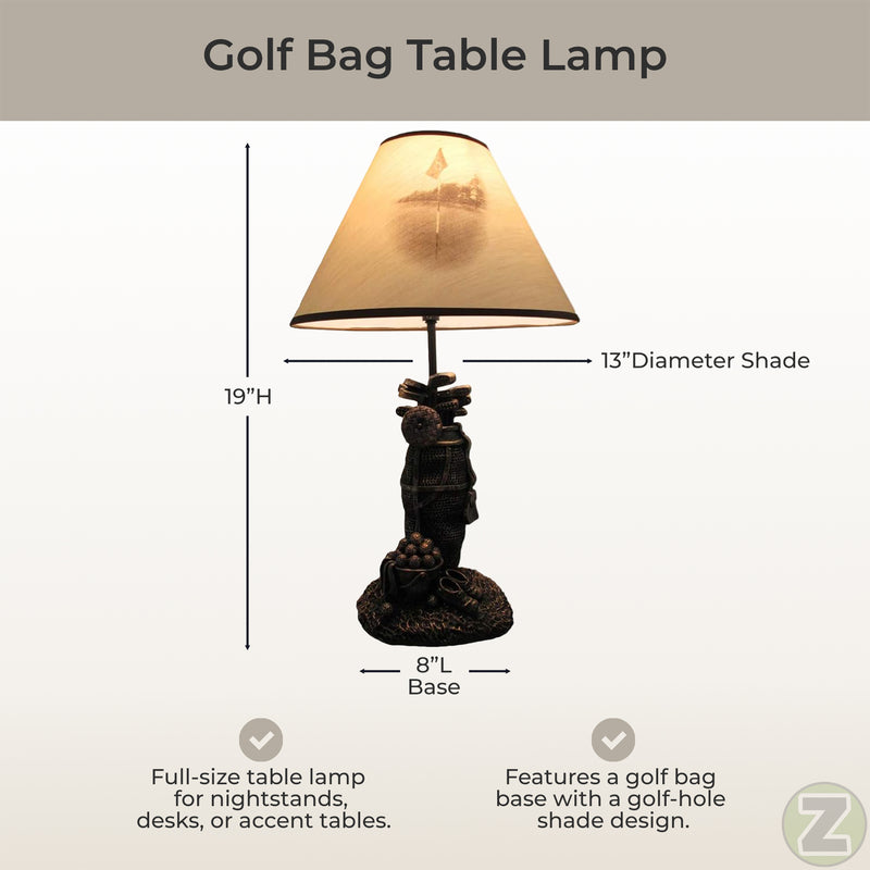 Golf Lovers Tee Time Light Golf Bag Table Lamp with Decorative Beige Shade - 20 Inches High - Stylish Golfing Decor For